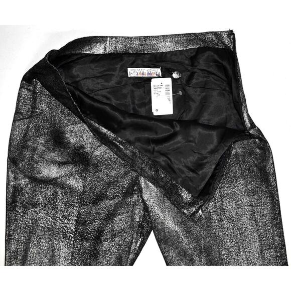 B2 NWT ORDINARY PEOPLE Black Metallic Suede Side Zip Hi Rise Pants Size 12 $615 - Picture 6 of 9